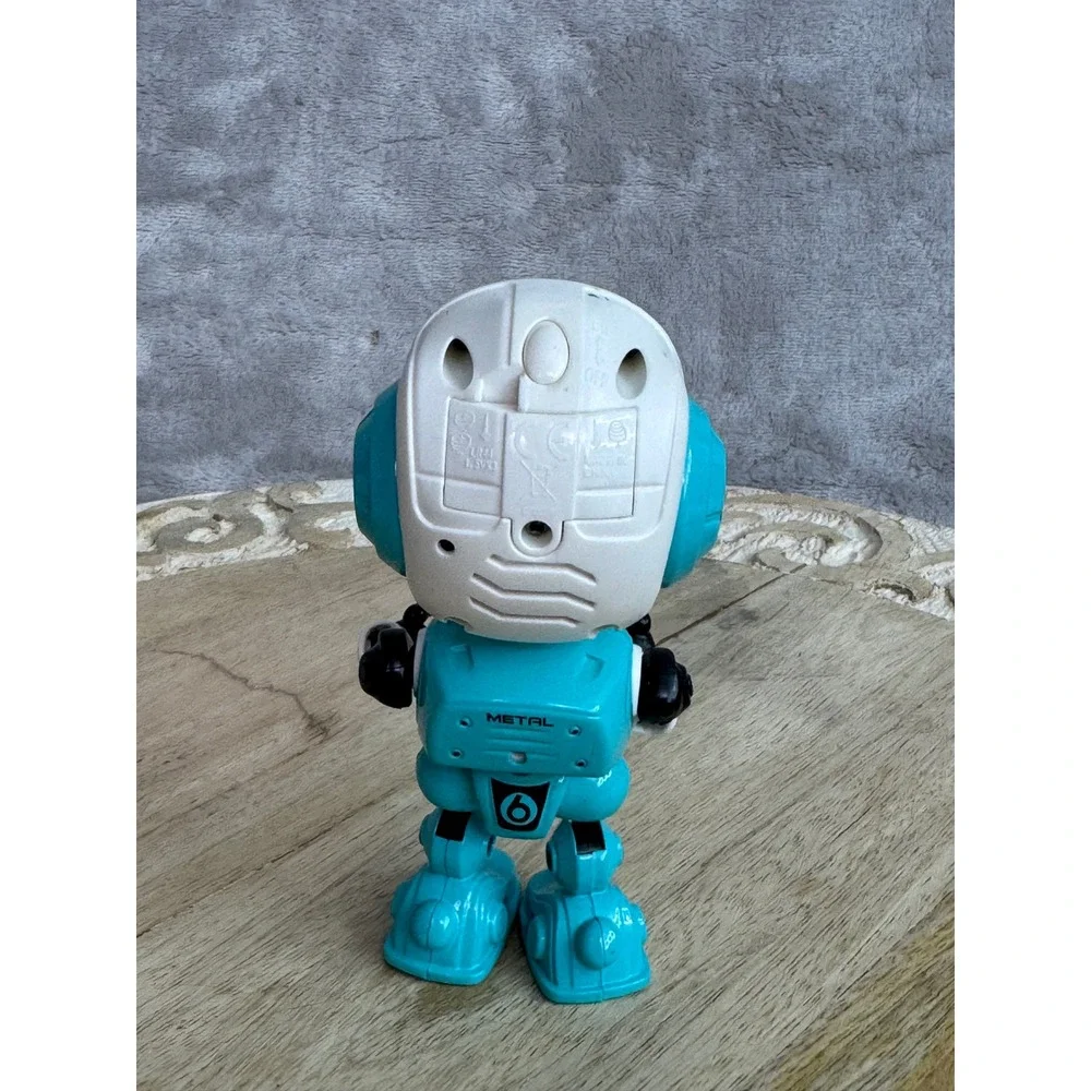 Metal Robot Diecast Articulated Action Figure Turquoise White‎ Light Up Eyes Toy